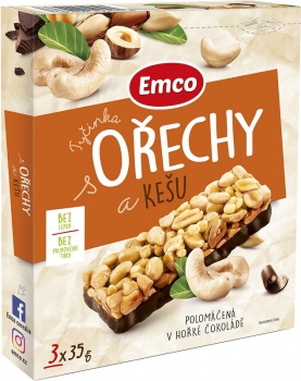 Tyčinka Emco s orechami a kešu, 3x35g