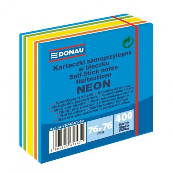 Samolepiaci bloček Donau 76x76mm 400l neónová modrá 