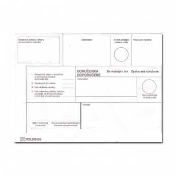 Obálka B6 doporučene DVR, opakované doručenie, doručenka