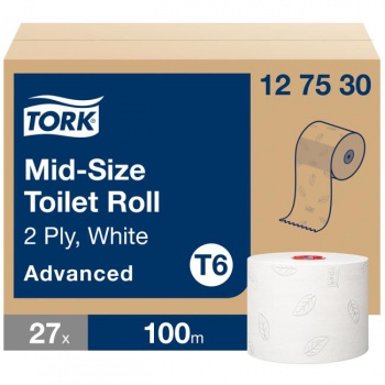 Toaletný papier 2-vrstv. TORK Mid-size biely, návin 100m T6 (27 ks) 