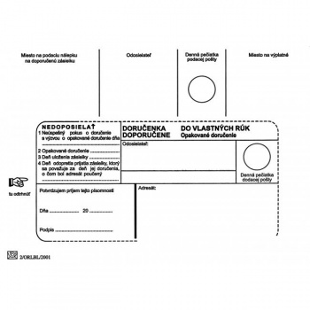 Poštové obálky B6 doručenka do VR OD, Nedoposielať, 100 ks